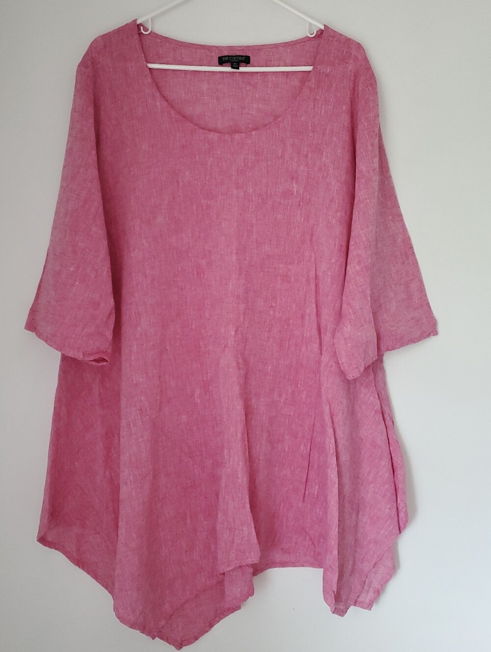 For Cynthia Womens Linen Blend Asymmetrical Tunic Top Size 2X Lagenlook Pink